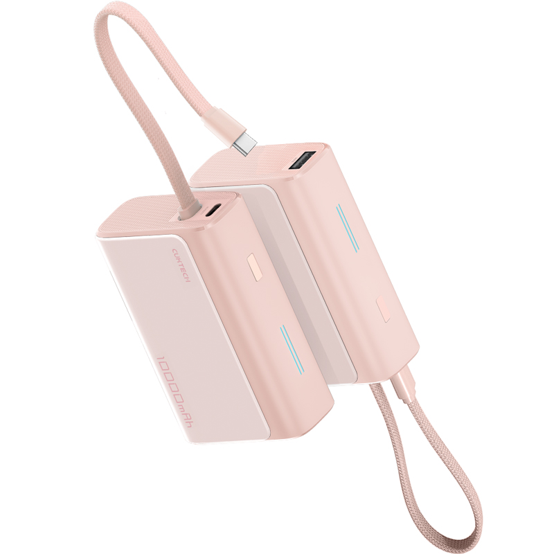 【Wh+CCC標示】CUKTECH 酷態科 CP133L LPB100 33W 自帶線 行動電源 10000mAh-沙灘粉