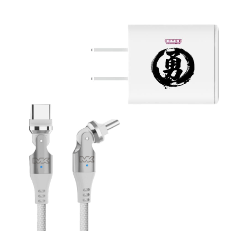 普格爾白沙屯媽祖30W雙孔折疊PD充電器 白+C to C充電編織線 1M 白