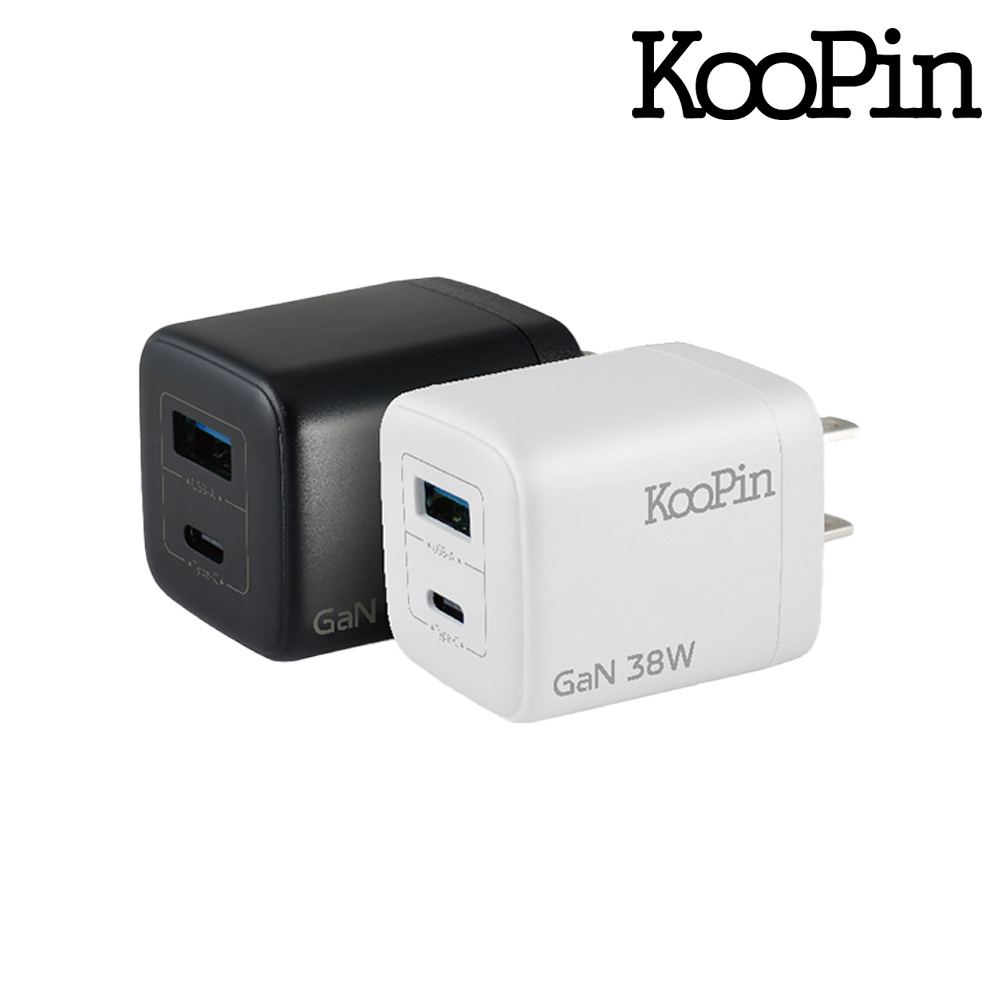 KooPin 38W氮化鎵 雙孔PD+QC 手機急速快充充電器(黑色)