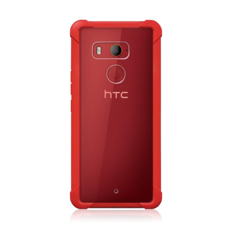 HTC U11+ 透視雙料防震邊框殼-紅