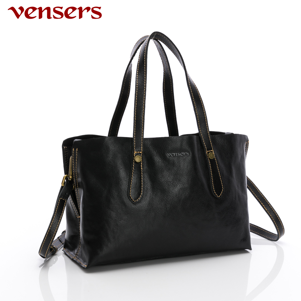 【vensers】牛皮潮流個性包~斜肩背包 (NJ010401黑色)