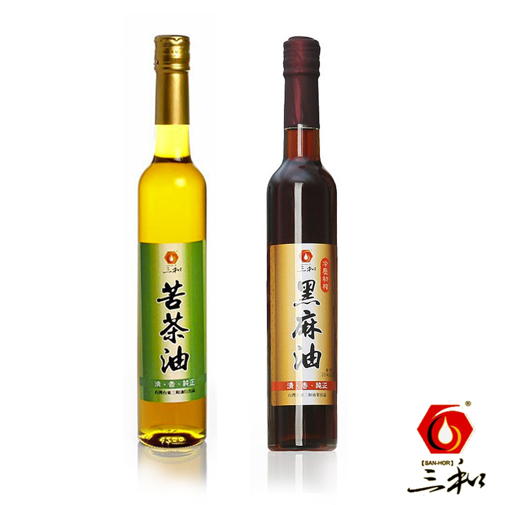 三和 頂級冷壓初榨苦茶油400ml+黑麻油400ml禮盒組