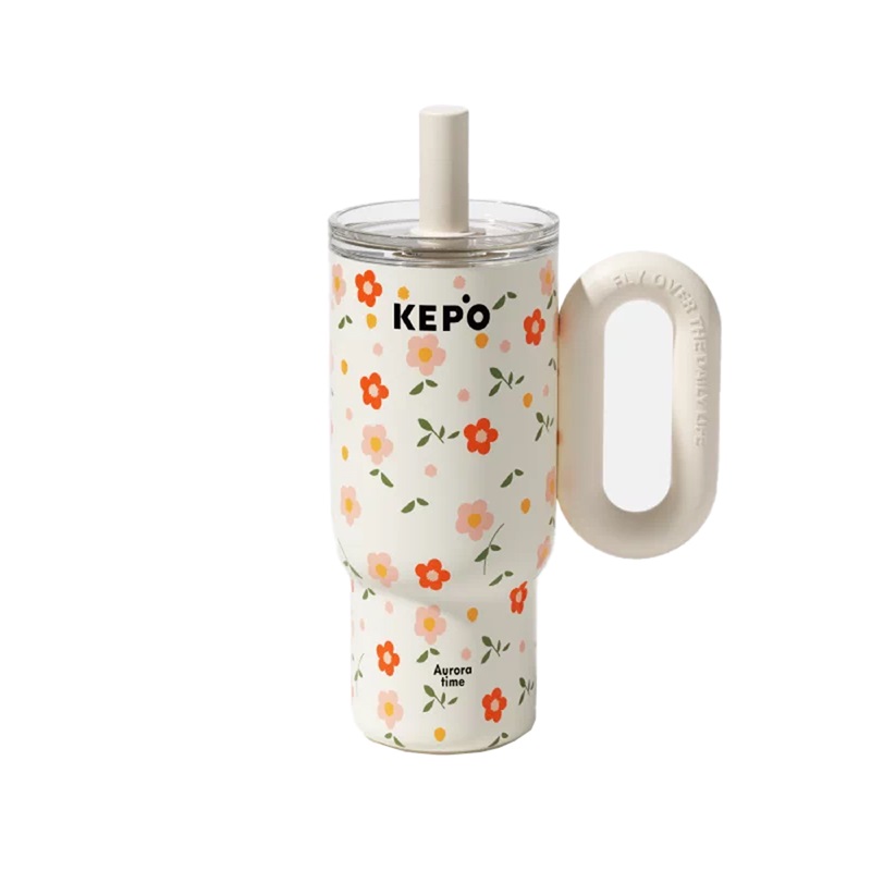 KEPO LQ 900ML KC012 靈感之花冰霸杯 吸管保溫杯 陶瓷款 浮春