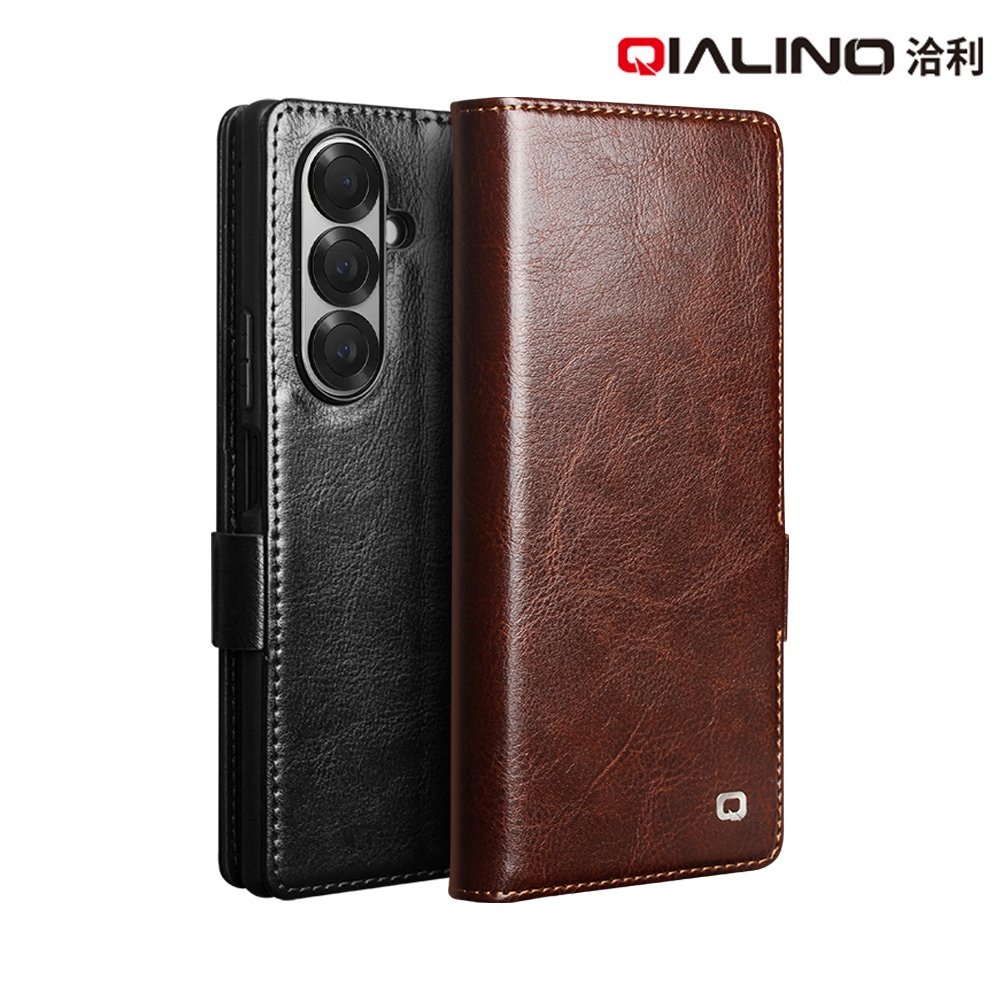 QIALINO SAMSUNG 三星 Galaxy Z Fold 7 5G 真皮經典皮套(磁扣款)(棕色)