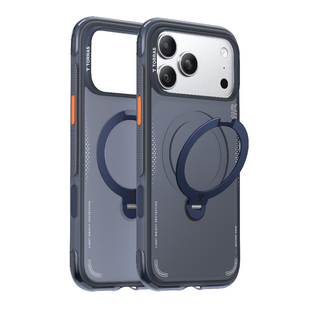 TORRAS iPhone 18 Pro Max Ostand Q3 Air 氣囊防摔旋轉支架殼 深海藏藍