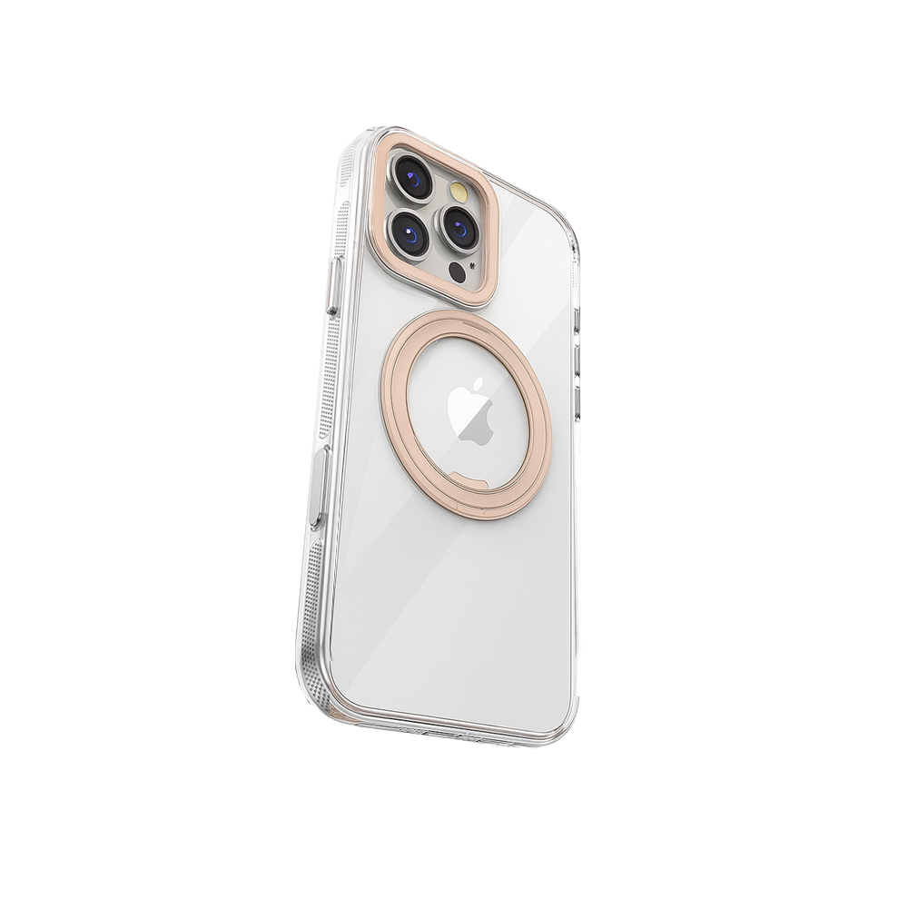 QinD Apple 蘋果 iPhone 16 Pro 旋轉磁吸支點殼(含相機鍵)(透金色)