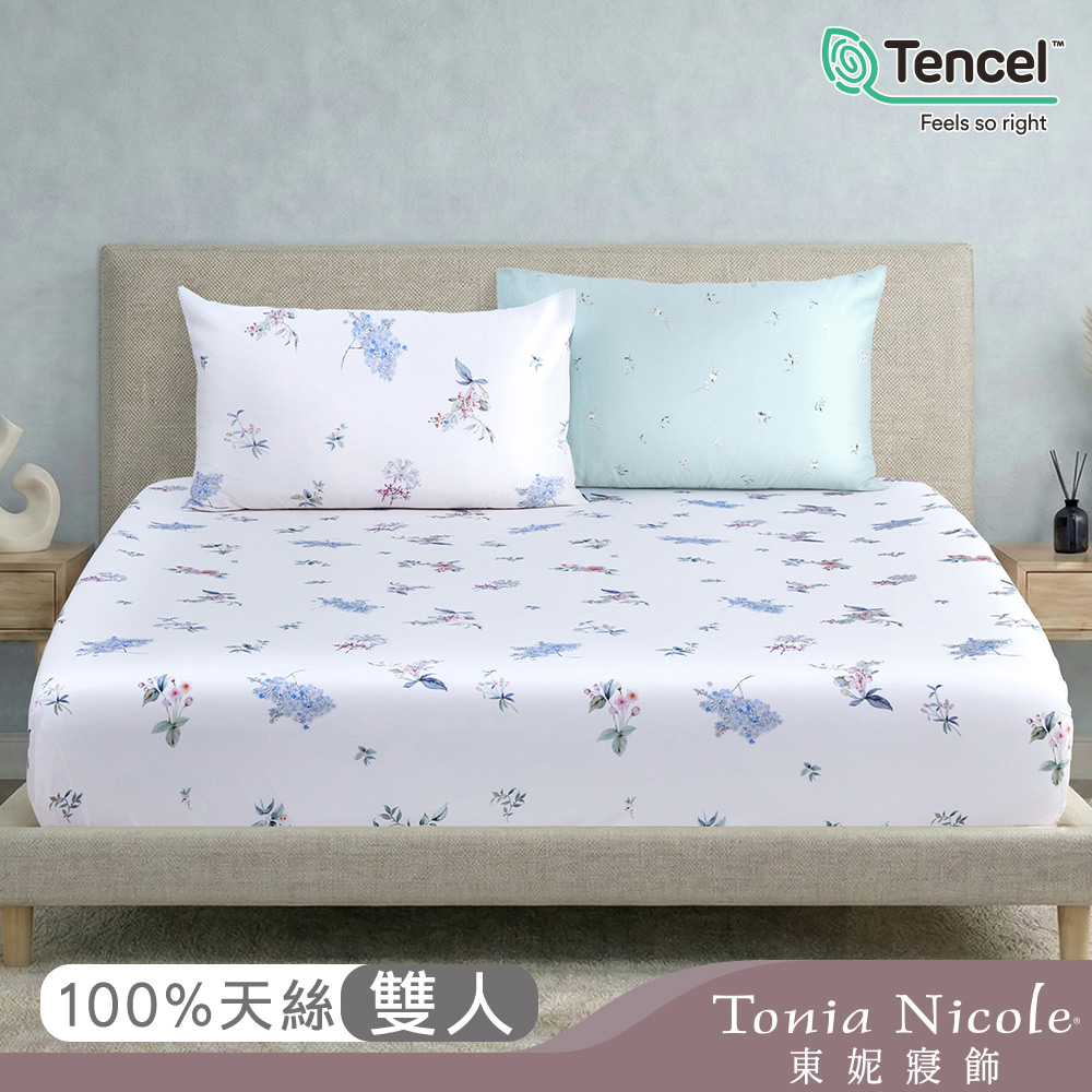 【Tonia Nicole 東妮寢飾】恬苑花時60支環保印染100%萊賽爾天絲床包枕套組(雙人)