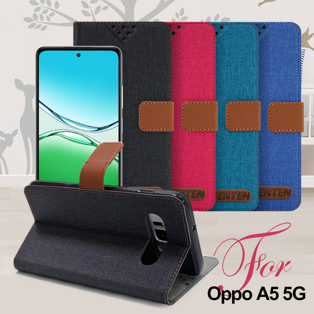 GENTEN for OPPO A5 5G 自在文青風支架皮套-桃