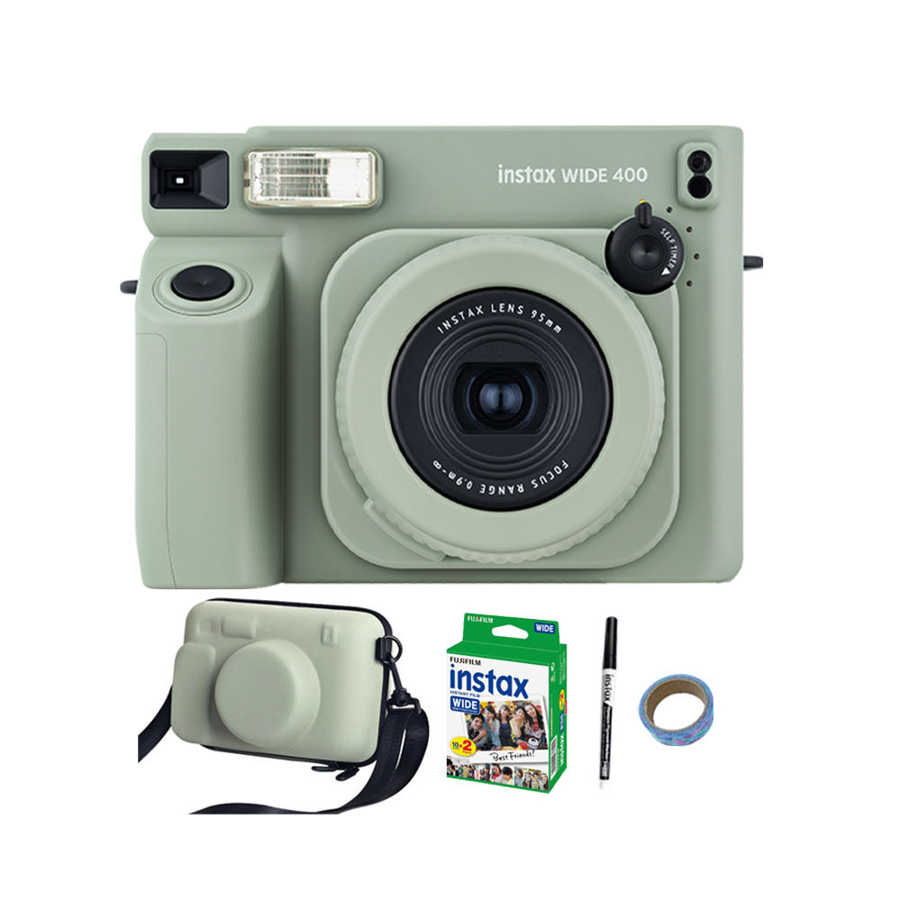 贈20張底片專用硬殼包豪禮組 富士 FUJIFILM instax WIDE 400 寬幅型 拍立得相機 -綠色 (公司貨) 保固一年