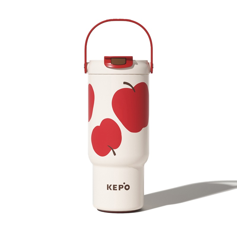 KEPO LQ 900ML KC008 手提雙飲吸管杯 316L不銹鋼內膽 大紅蘋果