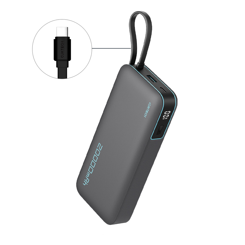 【Wh+CCC標示】CUKTECH 酷態科 55W TYPE-C 自帶線行動電源 20000mAh (PB200N)-灰色