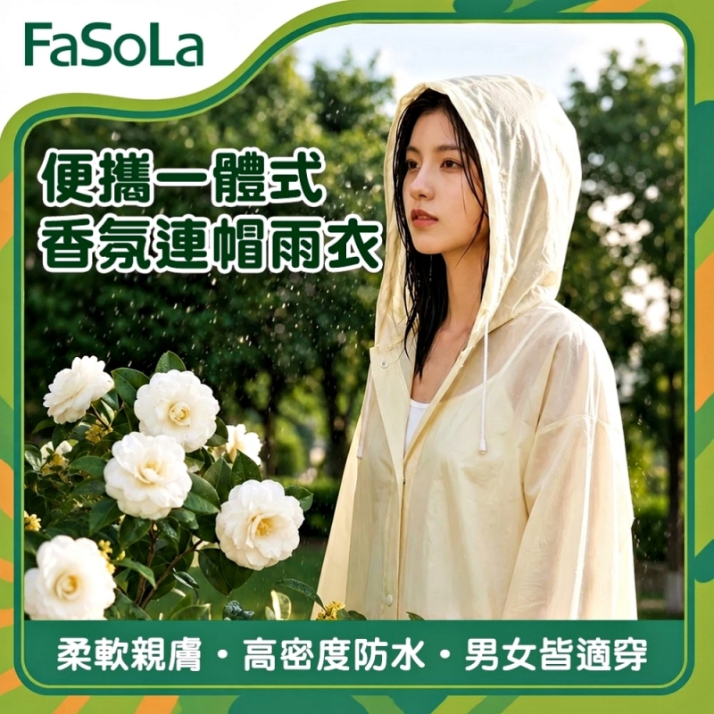 FaSoLa 便攜一體式香氛連帽雨衣-黃色