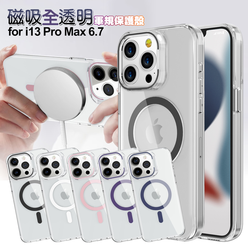 CITY BOSS for iPhone 13 Pro Max 6.7 磁吸全透明軍規保護殼-粉