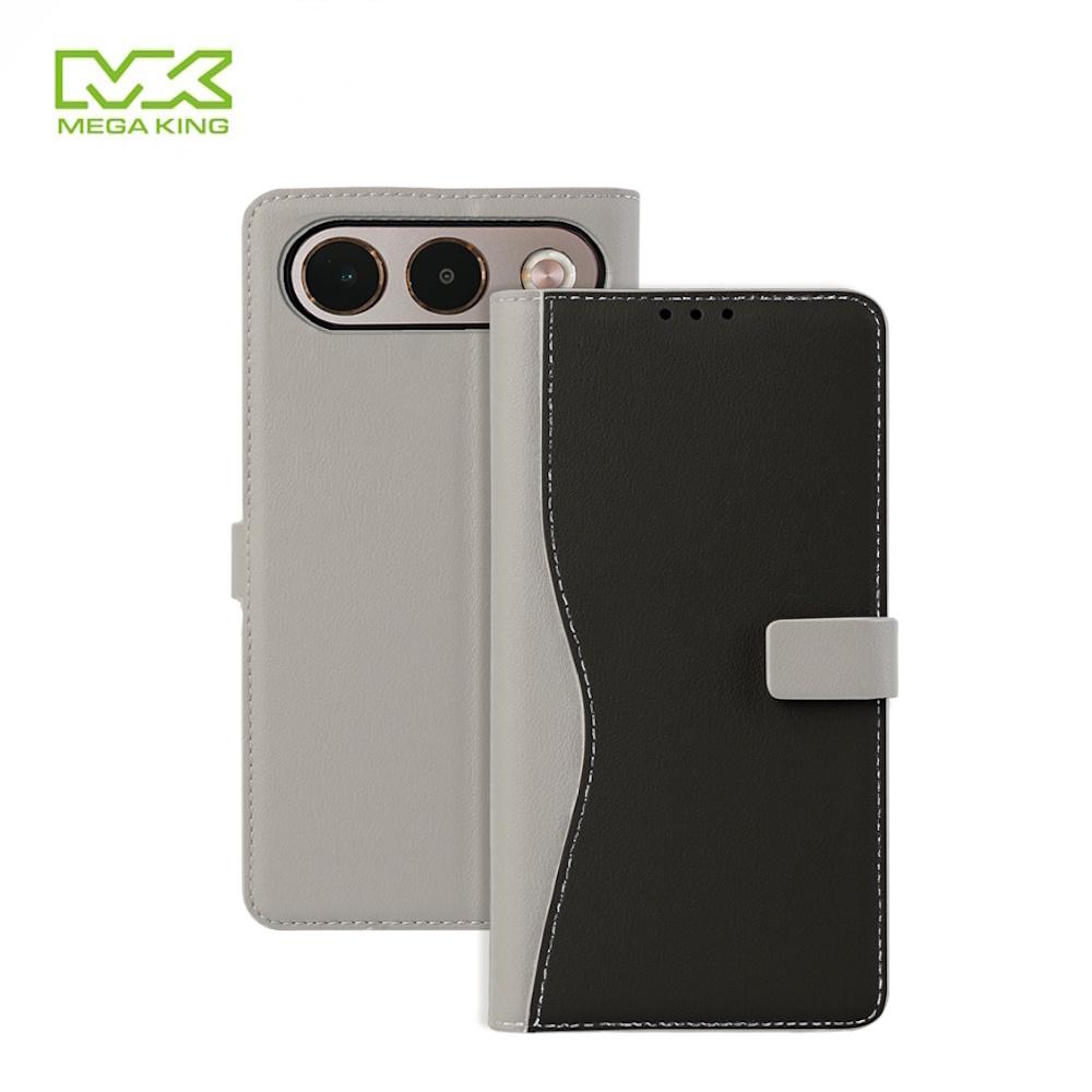 MEGA KING OPPO A7 Pro 側掀皮套 黑灰