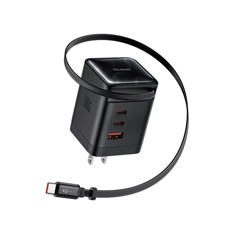 Mcdodo麥多多 LQ CH848 FreeGo系列100W USB-C自帶伸縮線GaN快充充電器 3C1A 美規