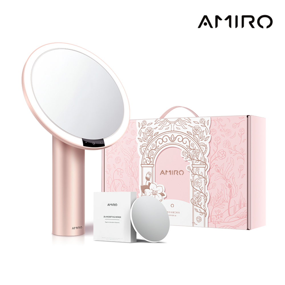 【AMIRO】 Oath自動感光LED化妝鏡-綺夢花園禮盒-薄霧粉