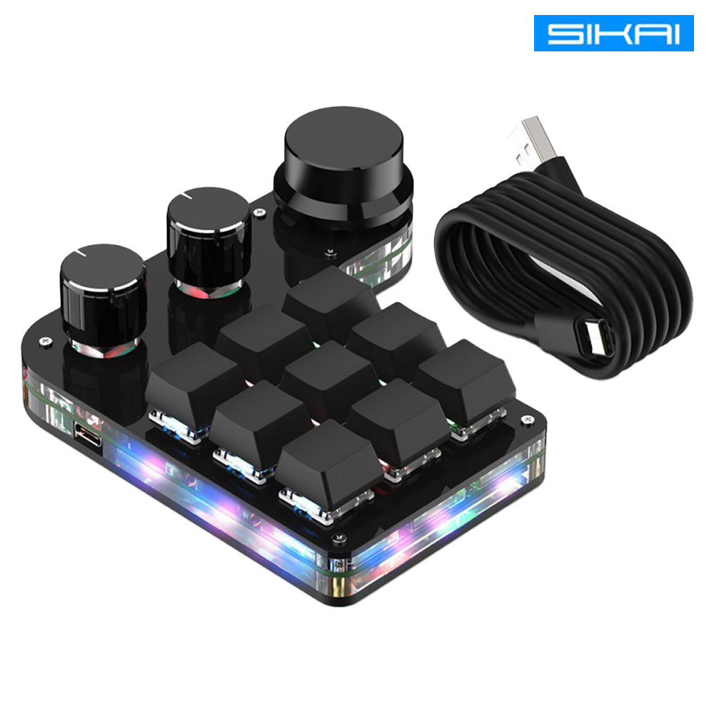 SIKAI 9鍵+3旋鈕自定義有線鍵盤(黑色) 可自定義 複製 貼上 快速輸入