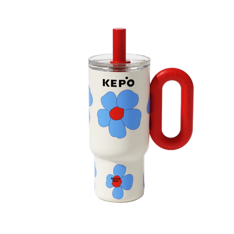KEPO LQ 900ML KC012 靈感之花冰霸杯 吸管保溫杯 陶瓷款 慵懶夏日