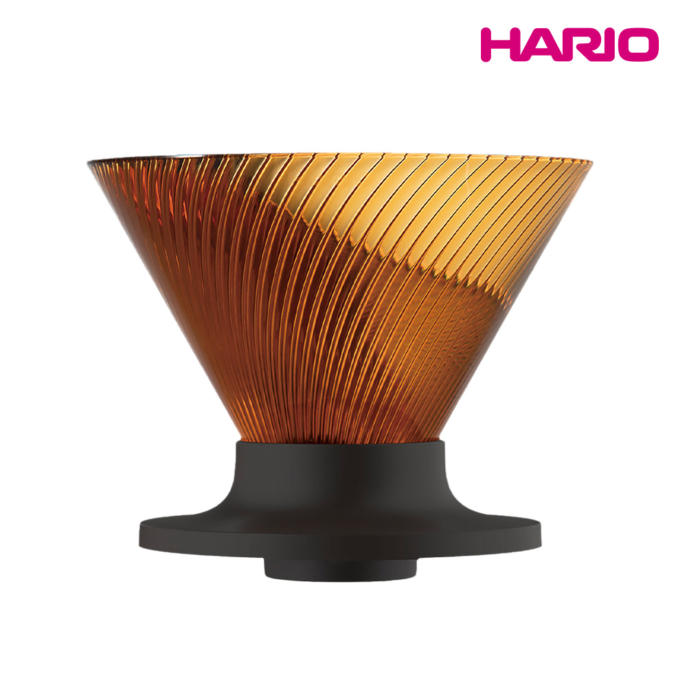 【HARIO】V60 NEO 樹脂濾杯02-琥珀色 /日式新色/Tritan材質/72肋條/矽膠底座可替換
