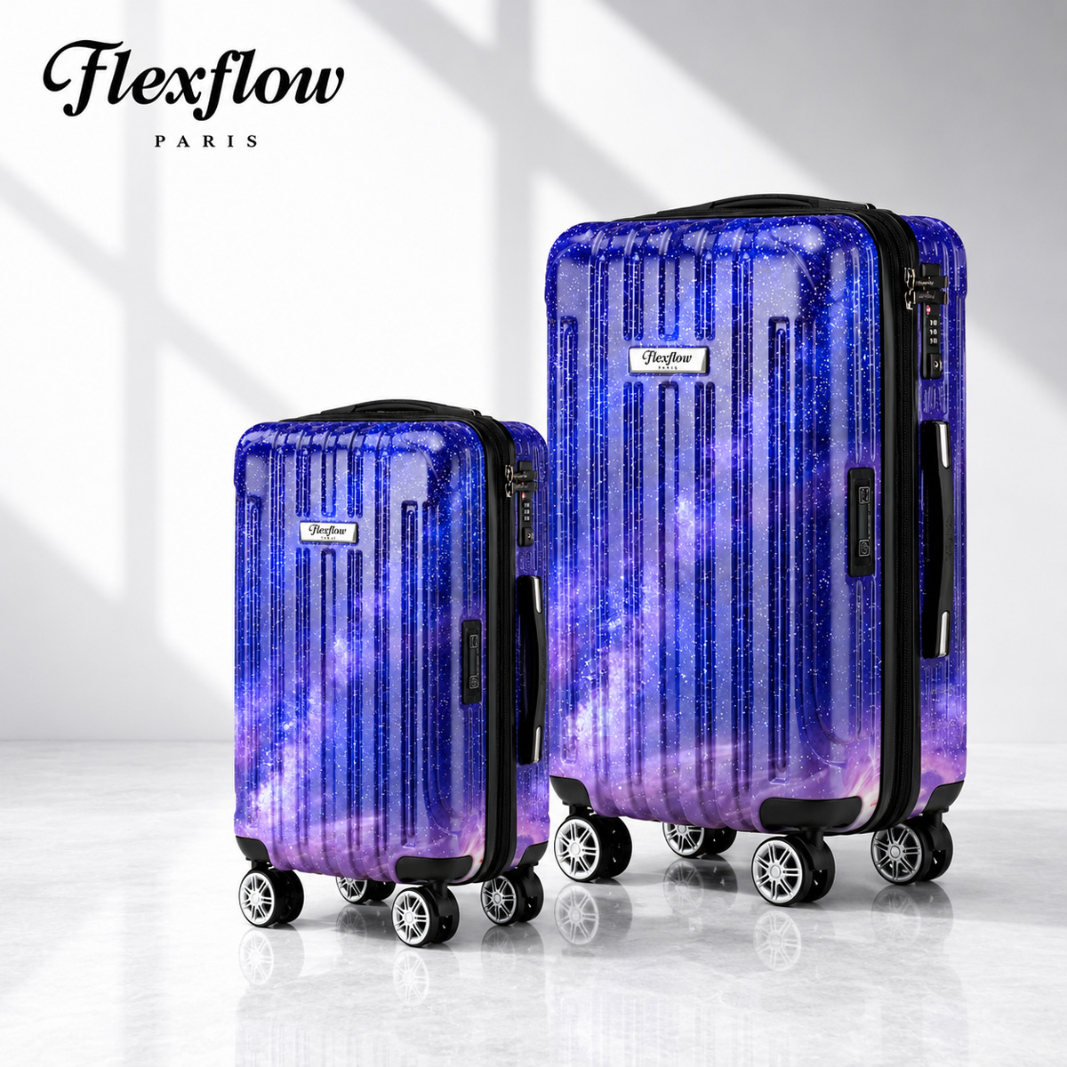 Flexflow 里爾系列 19吋＋29吋智能秤重行李箱二件組｜可擴充22／32吋｜璀璨星空｜TSA海關鎖｜YKK防爆拉鍊｜萬向輪
