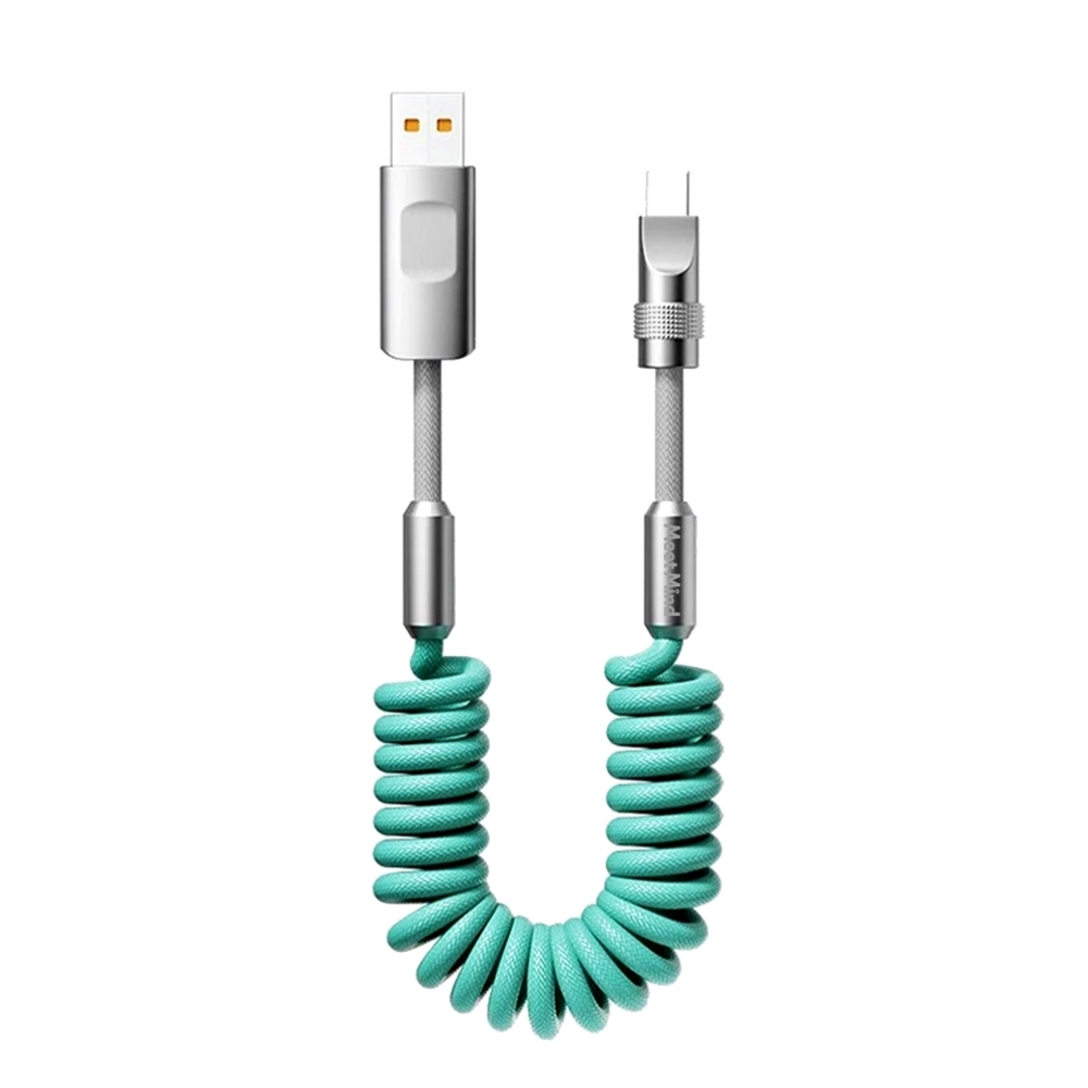 Meet Mind 撞色系列-彈簧螺旋編織強化快充線 湖藍+灰USB-A to Type-C