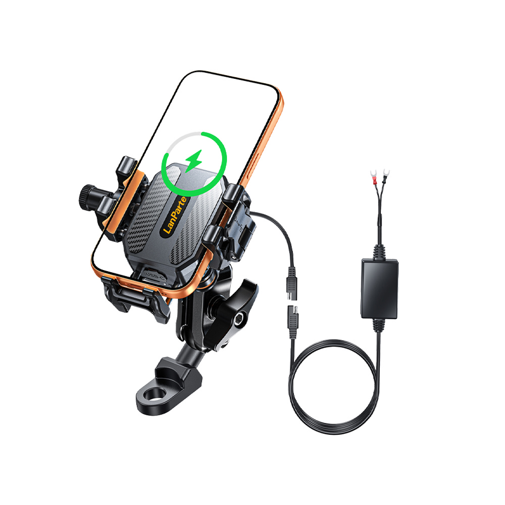 LanParte 迷你減震機車快扣手機支架(無線充電版)(後視鏡款)