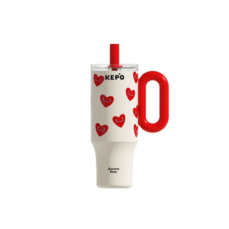 KEPO LQ 1200ml KC015 花園冰霸杯 吸管保溫杯 316L不銹鋼款 愛心笑臉