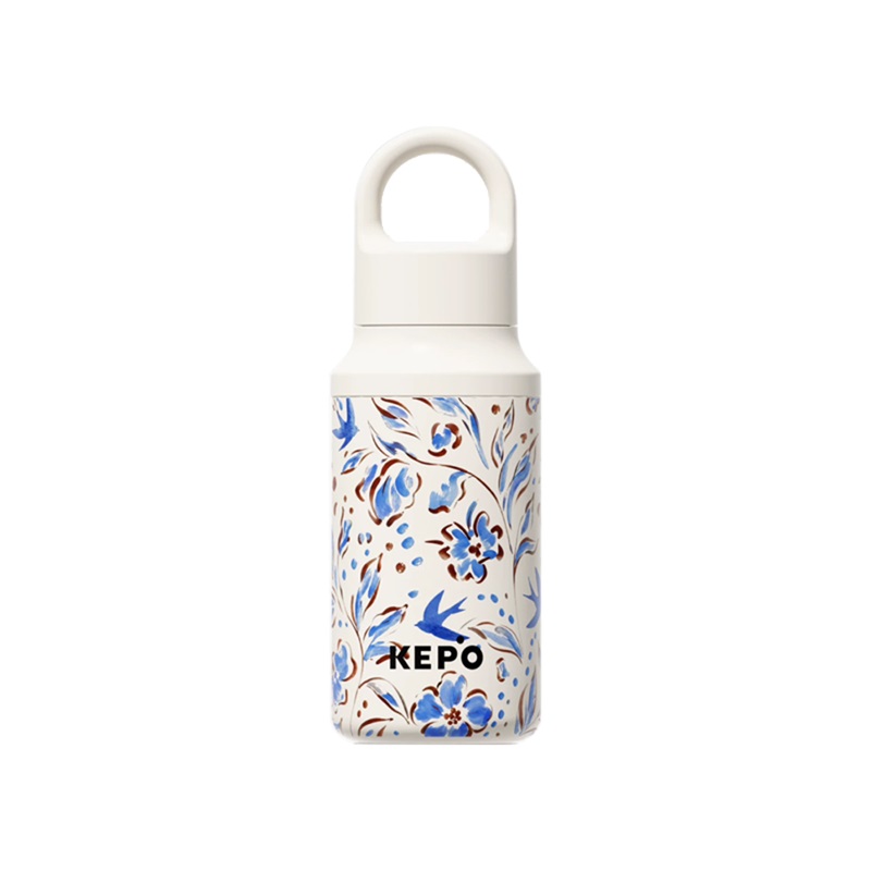 KEPO LQ 400ML KC018 無螺紋手提快開保溫杯 316L不銹鋼 雲卷青花