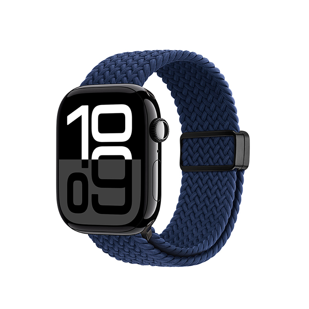 DUX DUCIS Apple Watch (42/44/45/46/49mm) 彈力磁吸扣編織錶帶(深邃藍)