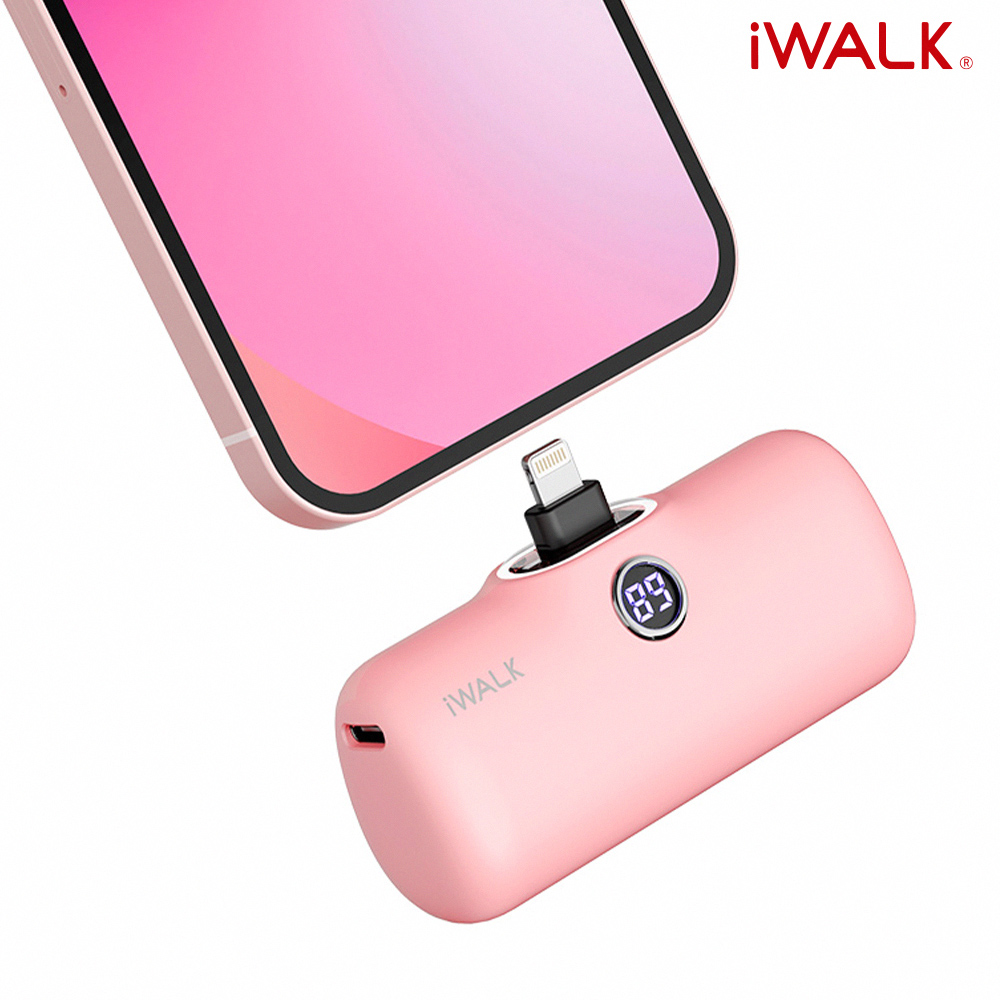 【iWALK】Pro 五代 快充數顯版 直插式口袋電源 行動電源 4800mAh(Lightning接頭專用)(有標示Wh)-粉紅