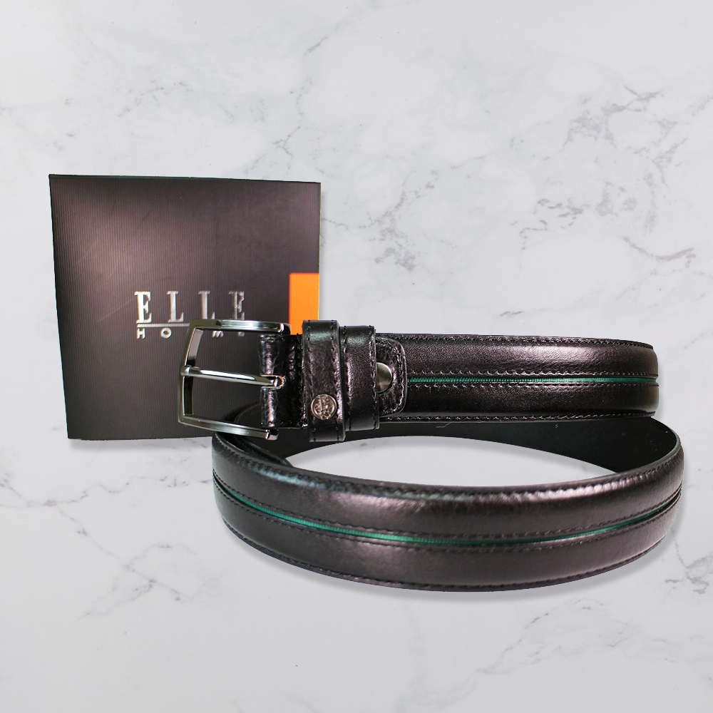 法國ELLE HOMME 頂級鋅合金休閒皮帶(寬3.5cm)黑色 107065