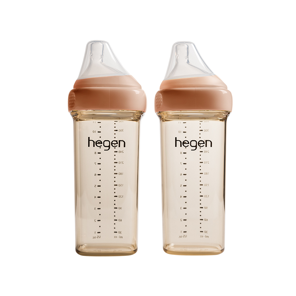 【hegen】金色奇蹟PPSU多功能方圓型寬口奶瓶 330ml 雙瓶組 - 柔褐楓