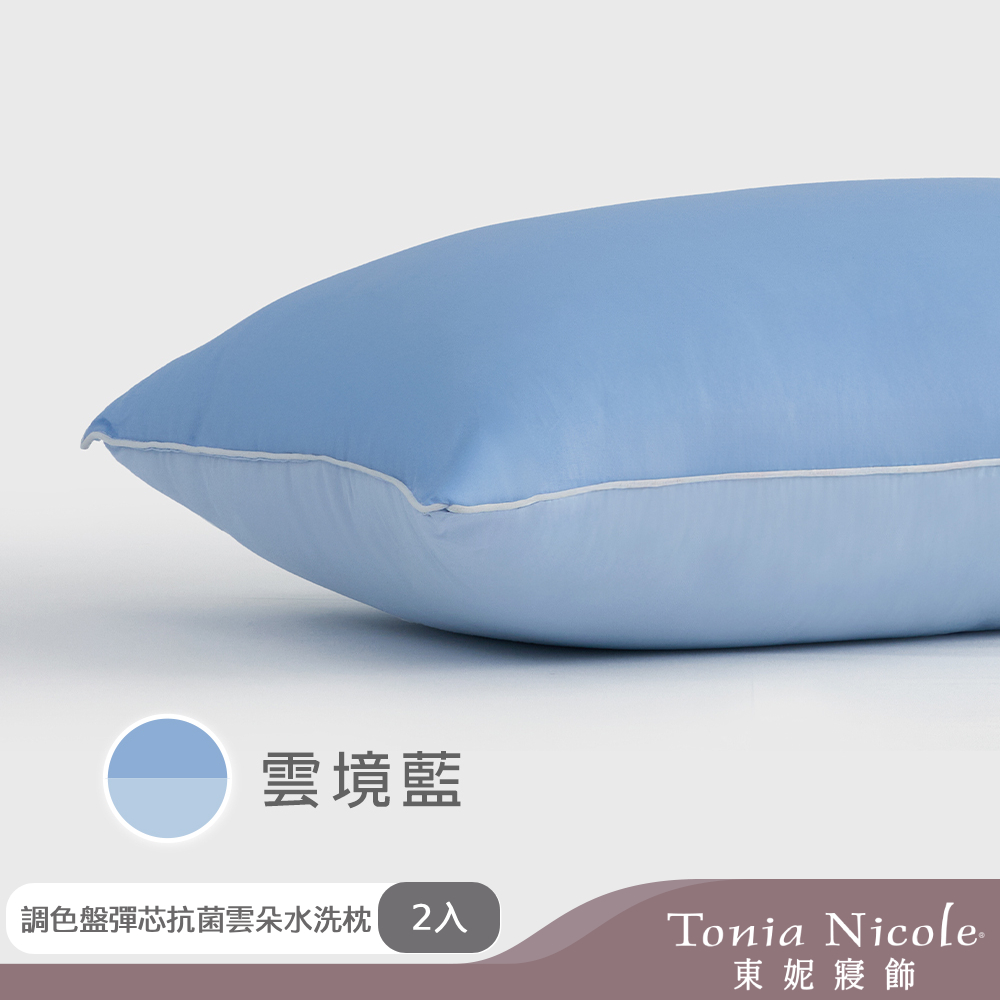 【Tonia Nicole 東妮寢飾】調色盤彈芯抗菌雲朵水洗枕-雲境藍(2入)