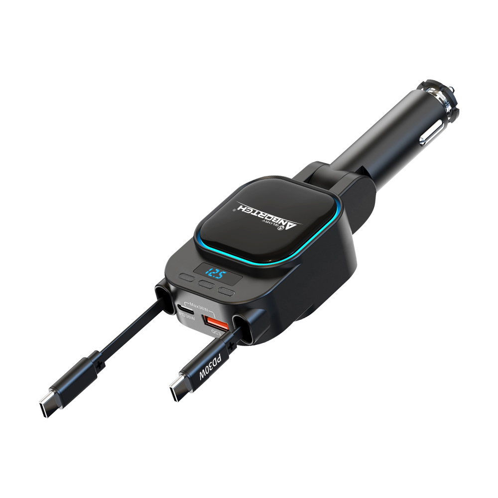 【安伯特】電壓監控雙TYPE-C伸縮快充(國家認證 一年保固) 12V/24V皆可使用 過充保護