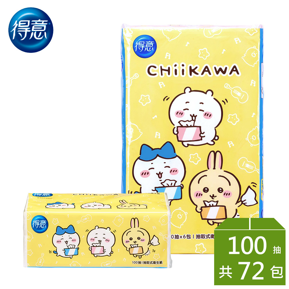 得意臻柔韌抽取式衛生紙100抽x6包x12袋/箱-吉伊卡哇版