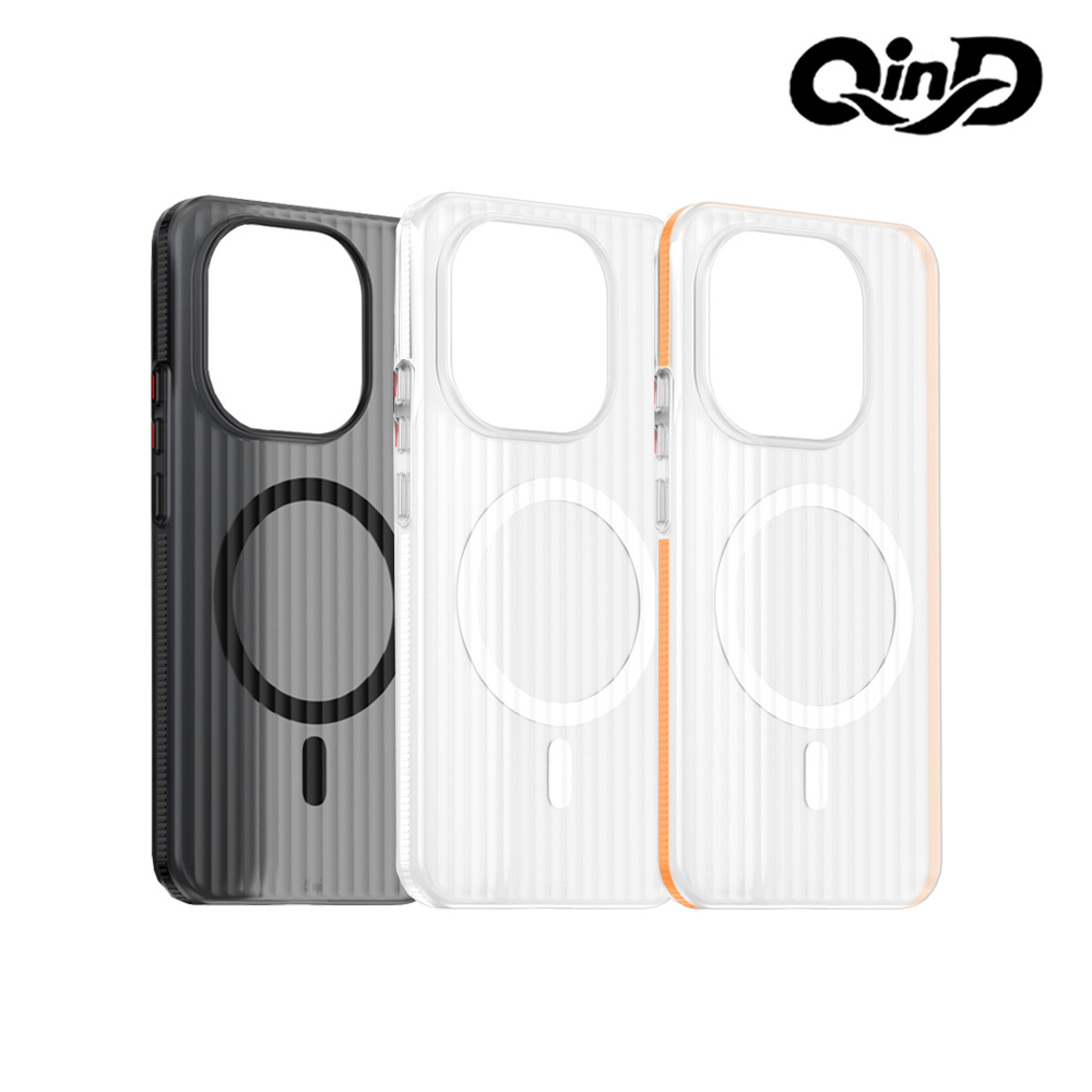 QinD iQOO 15 5G 光柵冰霧磁吸殼(白/橙)