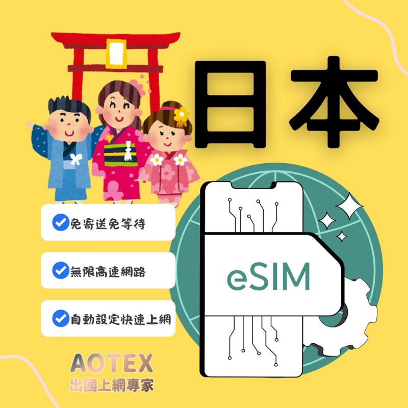【AOTEX】eSIM日本5天無限高速網路吃到飽兌換券(MO)