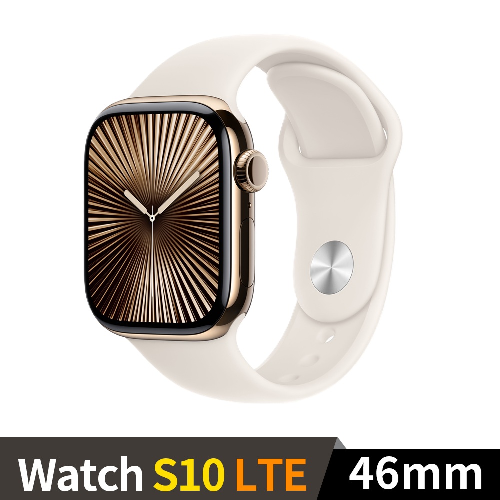 Apple Watch S10 GPS+LTE 46mm 鈦金屬金色錶殼配星光運動錶帶 ML