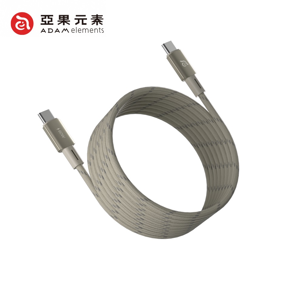 【亞果元素】MS200 USB-C to USB-C 60W 磁吸收納編織充電線 2M-鈦