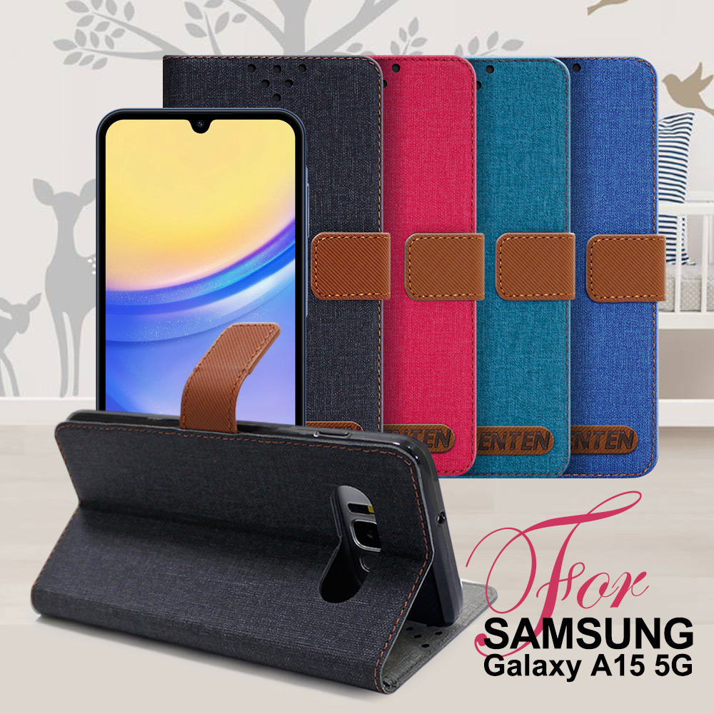 GENTEN for Samsung Galaxy A15 5G 自在文青風支架皮套 綠色