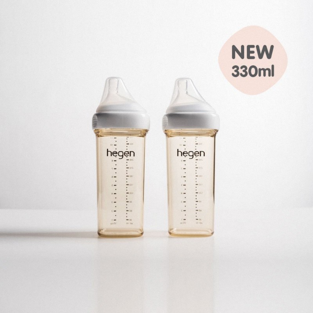 【hegen】金色奇蹟PPSU多功能方圓型寬口奶瓶 330ml 雙瓶組-象牙白/母嬰用品/新生禮/月子中心/月嫂/蒸汽消毒 /紫外線消毒 /沸水消毒/FDA