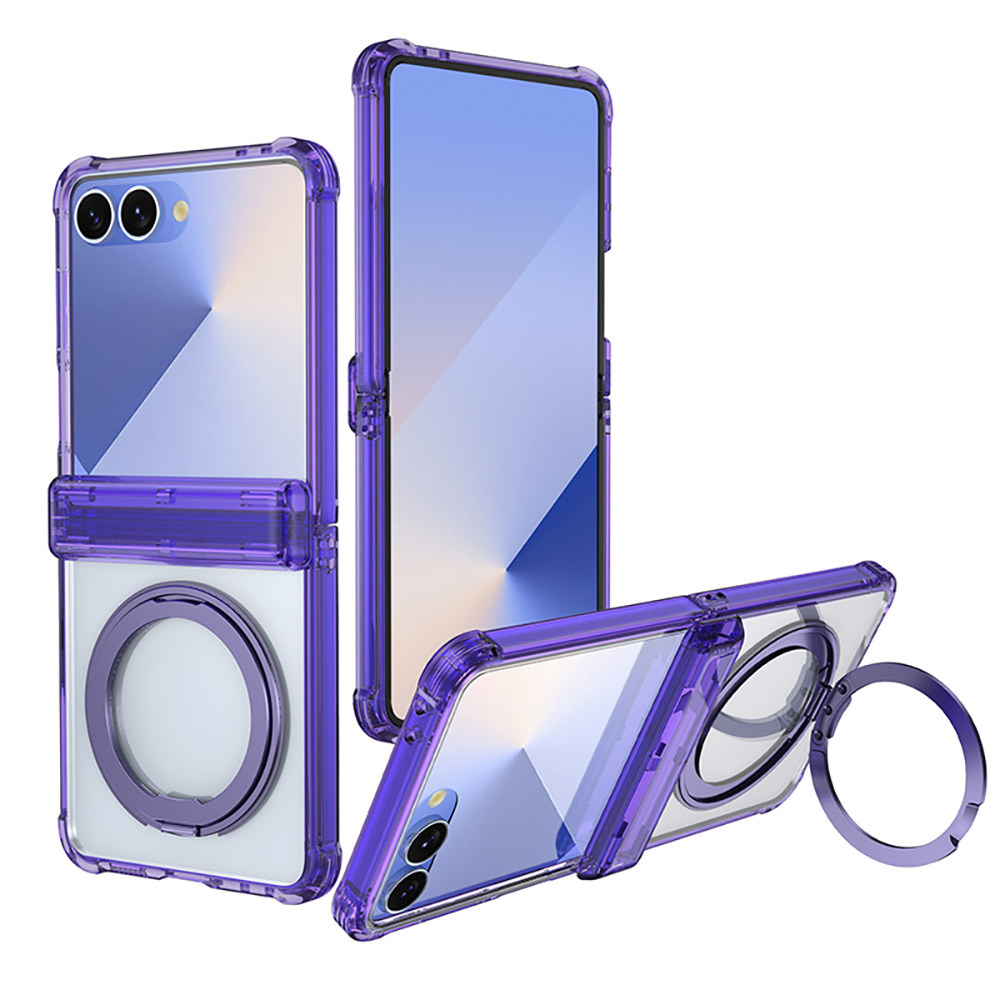 QinD SAMSUNG 三星 Galaxy Z Flip 7 5G 旋轉磁吸支點殼(殼膜)(透紫)