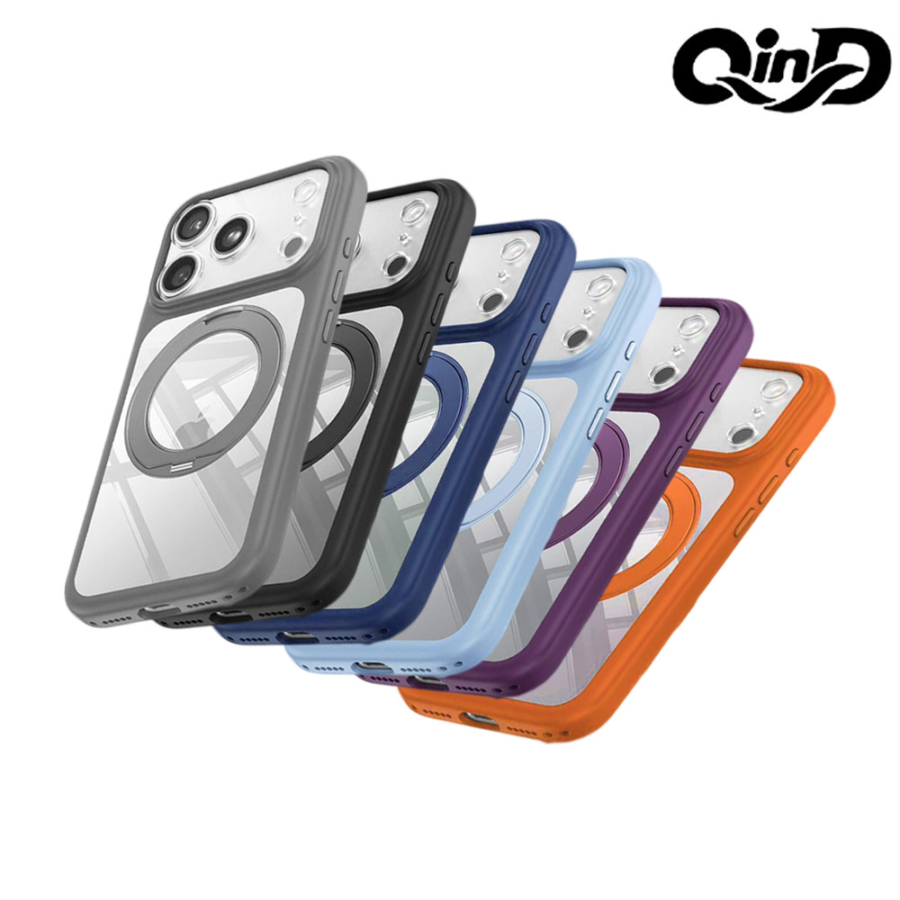 QinD Apple 蘋果 iPhone 18 Pro / 17 Pro 原盾旋轉磁吸高透支點殼(含相機鍵)(天藍色)