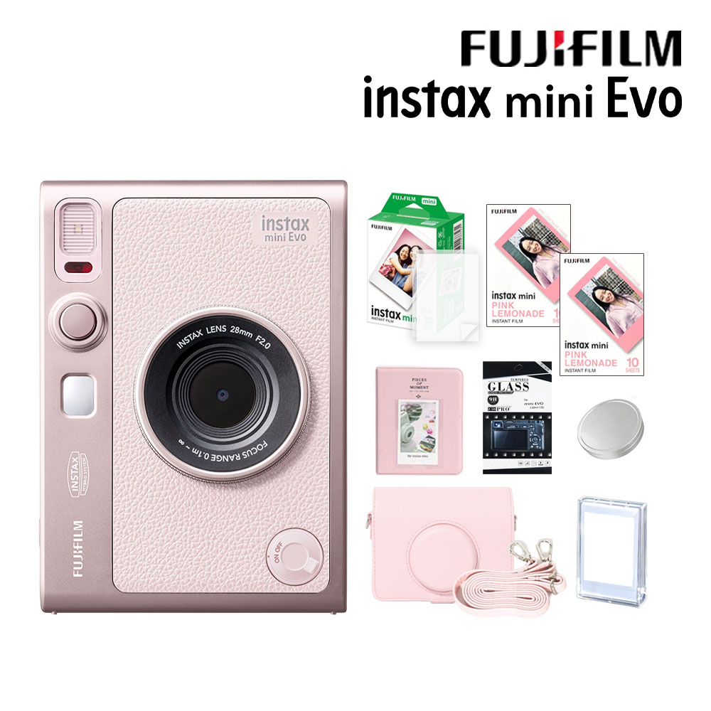 【專用皮套40張底片組合】富士 Fujifilm Instax Mini EVO (玫瑰粉) 拍立得相機 印相機 公司貨 保固一年