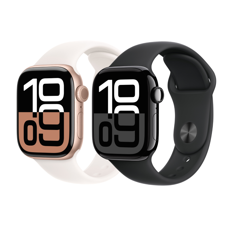 【限時優惠】Apple Watch S10 GPS 42mm S/M 曜石黑色鋁金屬-黑色運動型錶帶