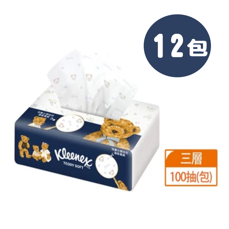 舒潔 Teddy Soft 小熊印花抽取面紙 100抽x12包