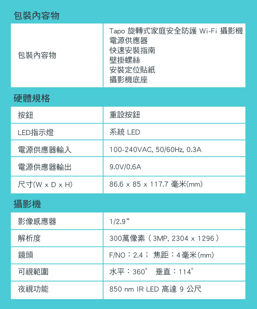 Tapo 旋轉式家庭安全防護 WiFi 攝影機