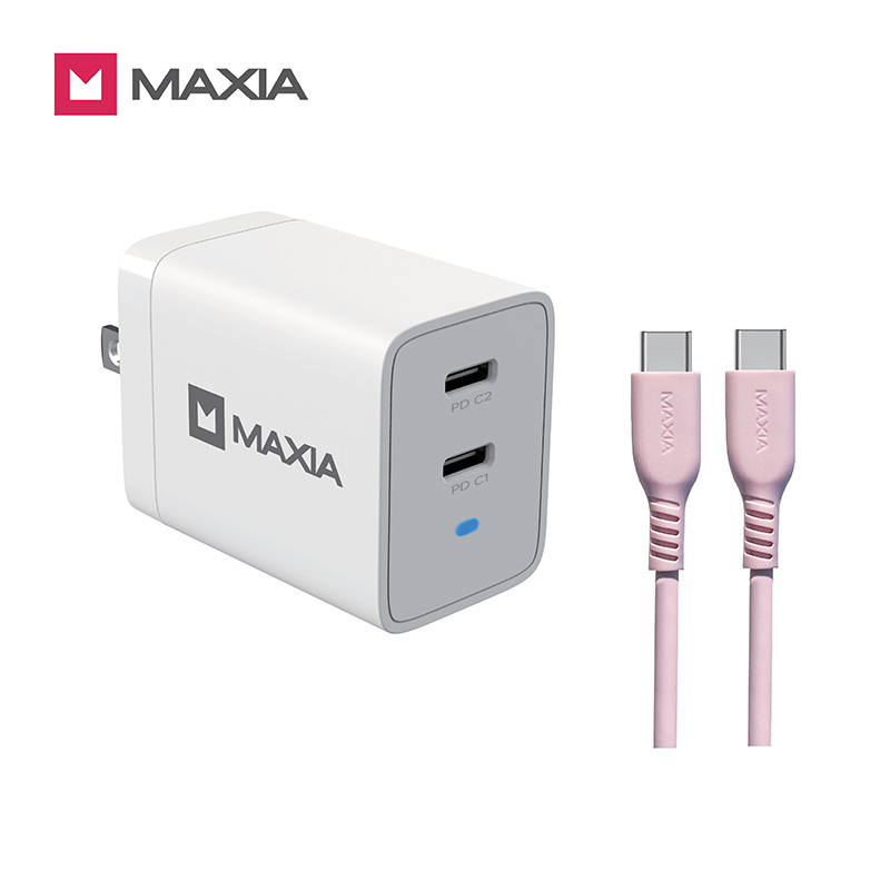 【MAXIA】氮化鎵GaN 67W急速快充組-粉線(MPC-A67W+MQC-250)