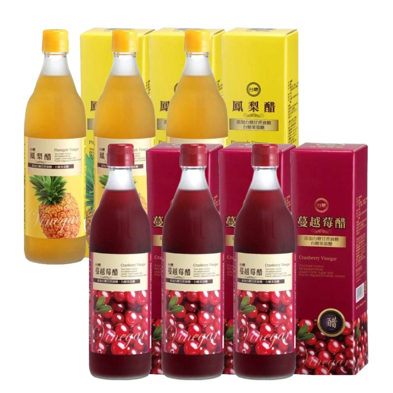 【台糖】水果醋600ml(蔓越莓醋*3瓶+鳳梨醋*3瓶)