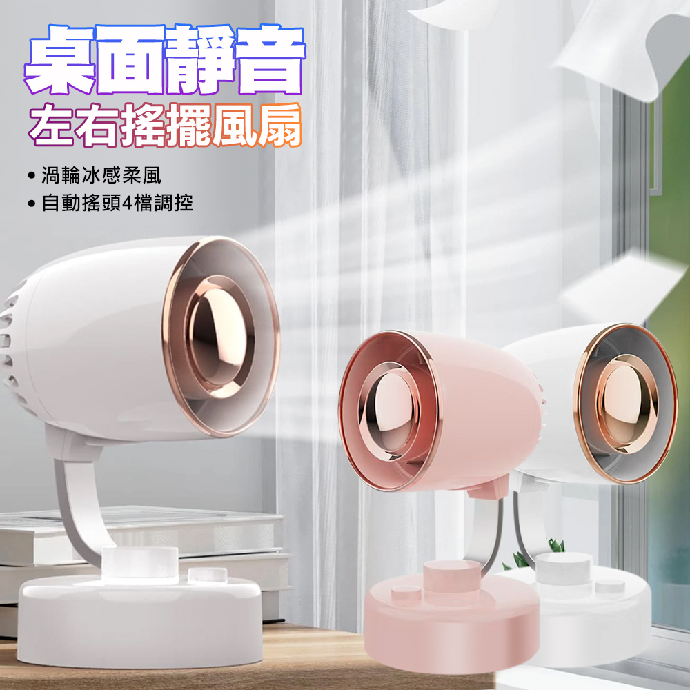 VOORCA 復古超廣角4段風速桌面風扇- Type-C充電超靜音大風力-粉
